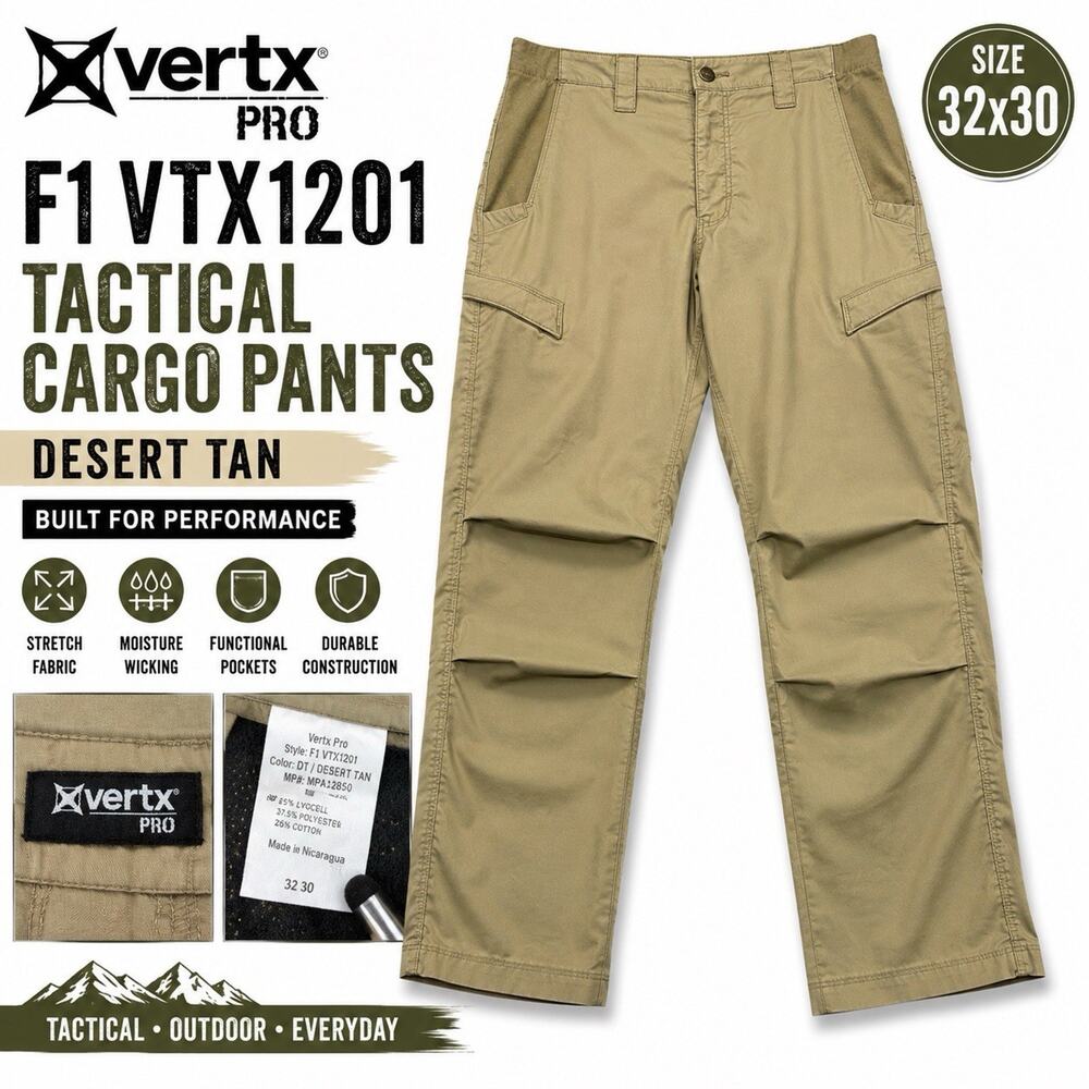 Vertx Pro F1 VTX1201 Men’s 32x30 Desert Tan Tactical Cargo Pants Stretch